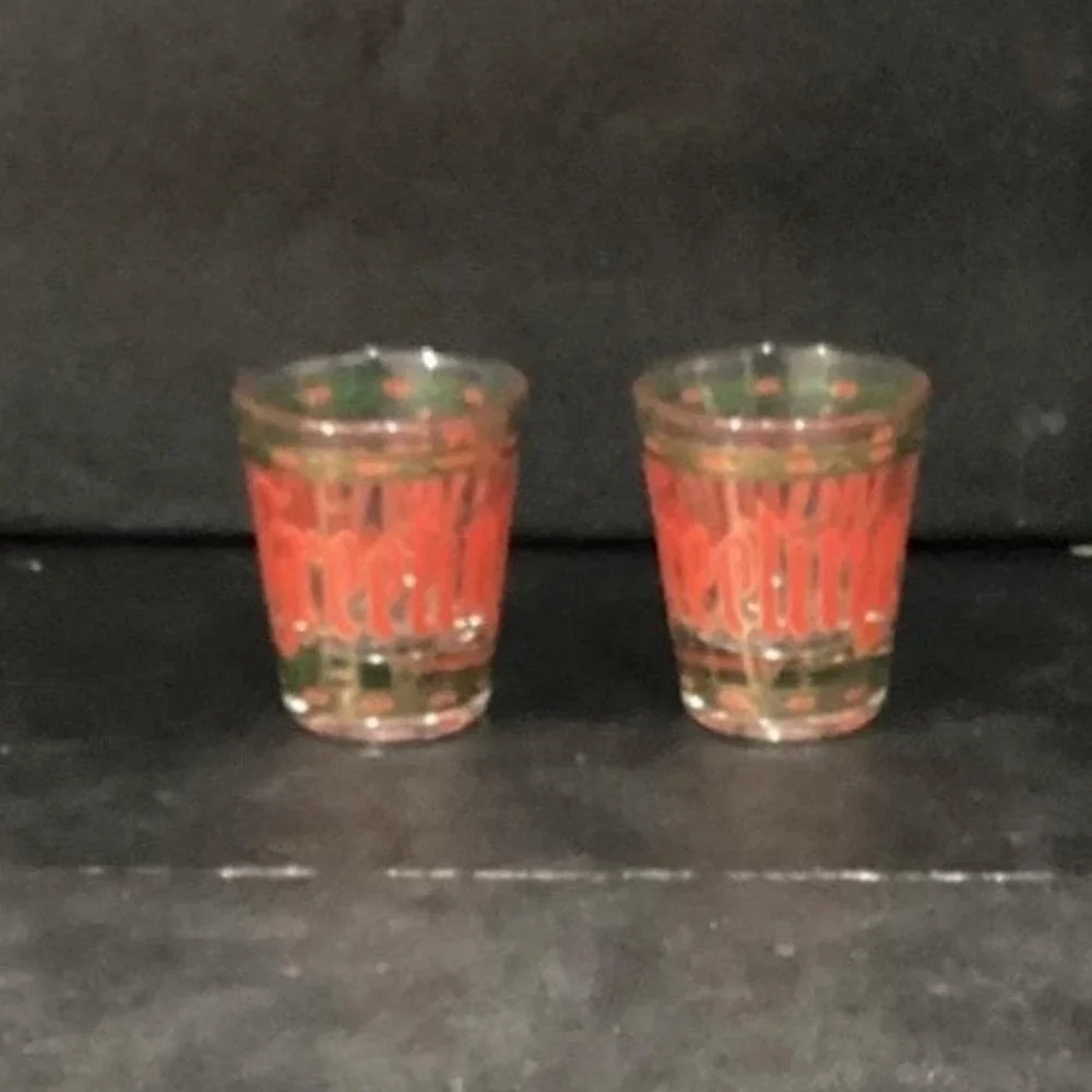 Culver Seasons‎ Greeting Shot Glasses, Set of 2, Vintage Stained Glass Design